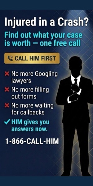 Injured in a crash? Call HIM first. 1-866-225-5446